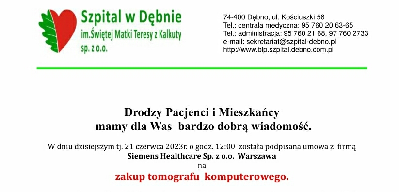 Drodzy Pacjenci I Mieszkańcy Mamy Dla Was Bardzo Dobrą Wiadomość Szpital Dębno 1326